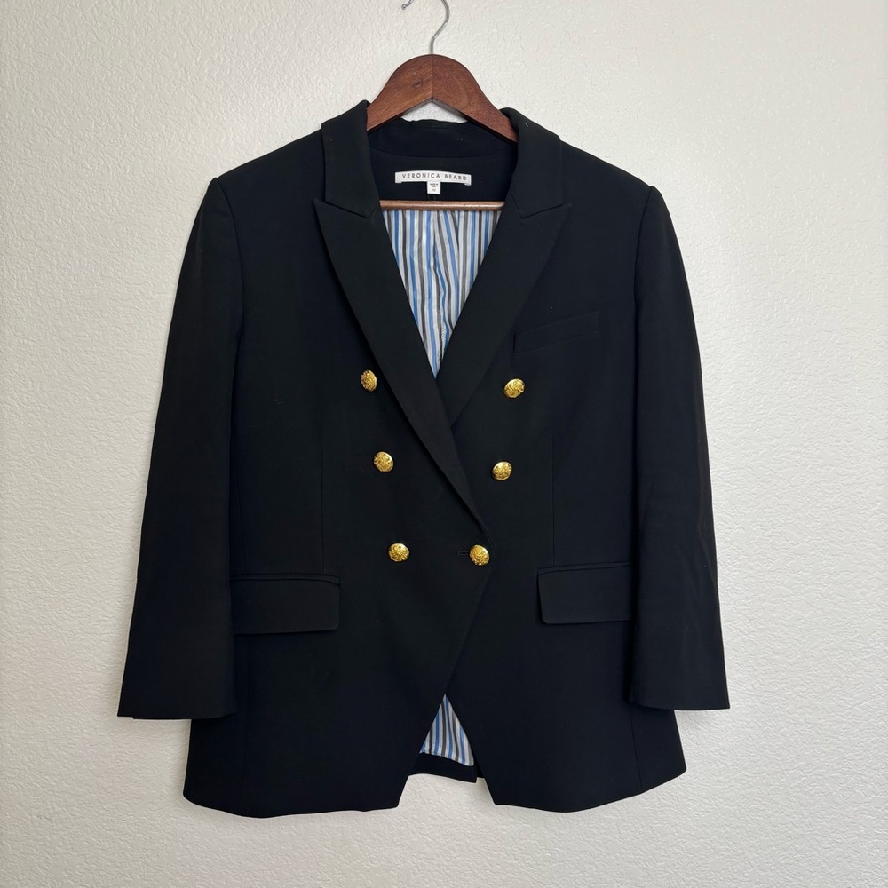 Veronica Beard Miller Dickey Jacket Black Double-Breasted with Gold Buttons - Picture 6 of 13